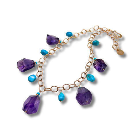 Natural Amethyst & Sleeping Beauty Turquoise Necklace