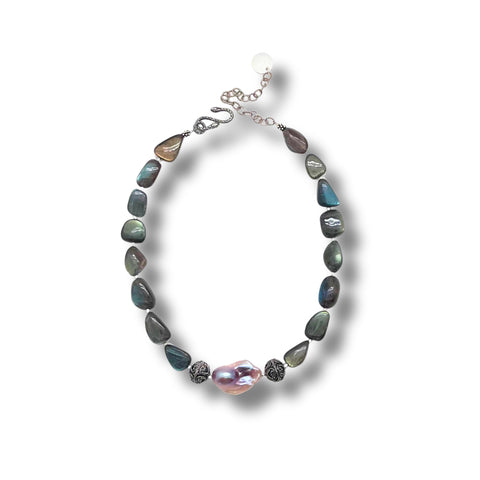 Freshwater Baroque Pearl & Labradorite Necklace