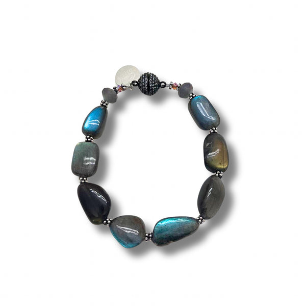 Smooth Labradorite and Oxidized silver bracelet