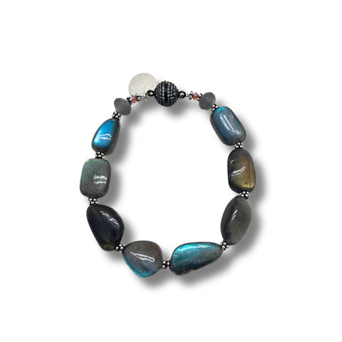 Smooth Labradorite & Oxidized Silver Bracelet