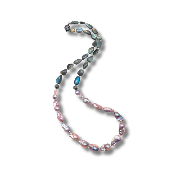Freshwater Baroque Pearl & Labradorite Long Necklace