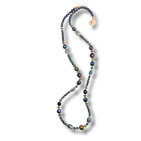 Freshwater Pearl & Labradorite Long Necklace