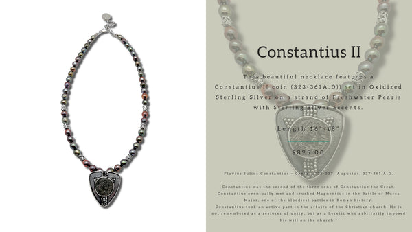 Constantius II Coin, Freshwater Pearl & Silver Necklace