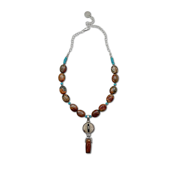 Fossil Walrus Ivory, Red Creek Jasper & Sleeping Beauty Turquoise Necklace