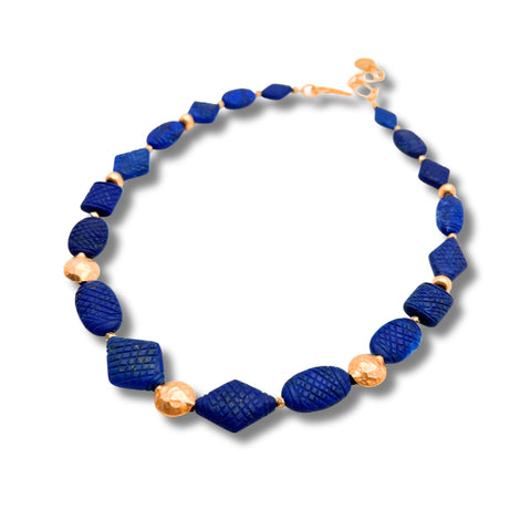 Matte Lapis and Gold Necklace