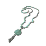 Chalcedony, Apatite & Oxidized Sterling Silver Chain With Ancient Roman Glass Pendan