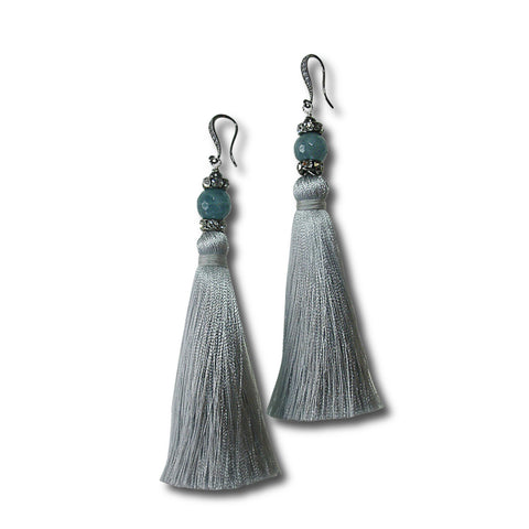 Aquamarine Tassel Earrings