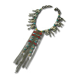 African Bone, Turquoise, Leather, Antiqued Brass & Vintage Brass Chain Necklace