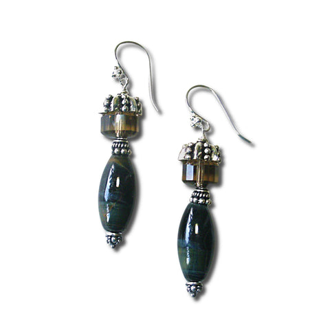 Tiger Eye, Smokey Quartz Earrings