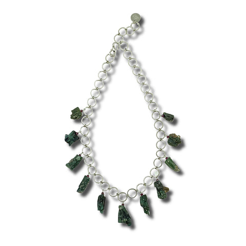 Green Tourmaline, Amethyst & Sterling Silver Necklace
