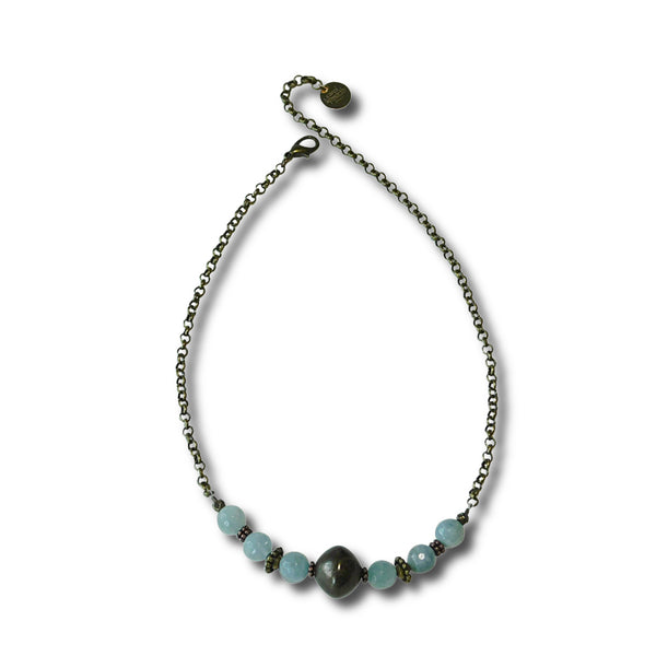 Aquamarine & Antiqued Brass Necklace