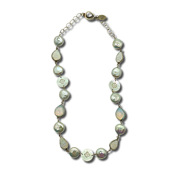 Pearl, Drusy & Opalite Necklace