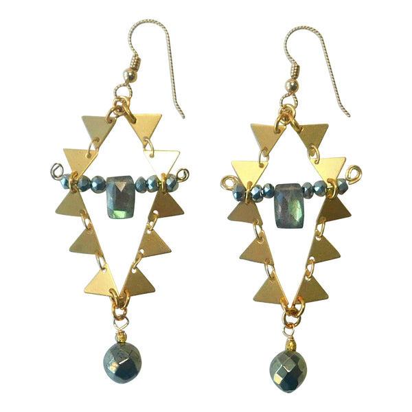 Labradorite, Pyrite Architectural Earrings by Carol Lipworth Designs