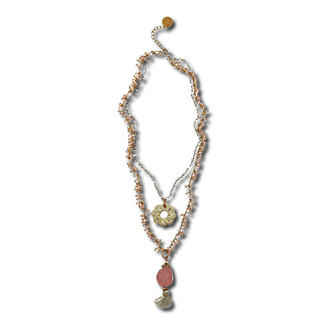 Rose Quartz & Bone Necklace