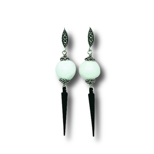 White Quartz & Black Spike Earrings