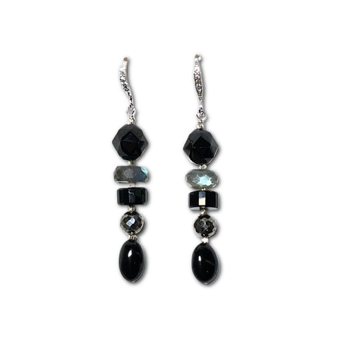 Black Spinel, Labradorite & Pyrite Earrings