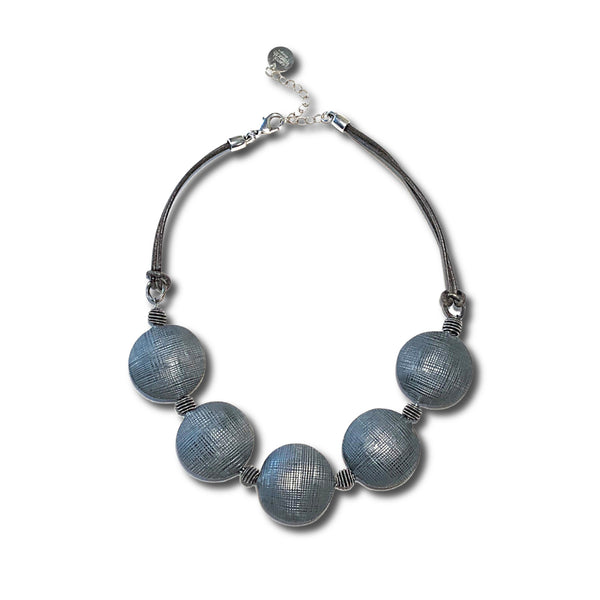 Oxidized Silver and Leather Necklace