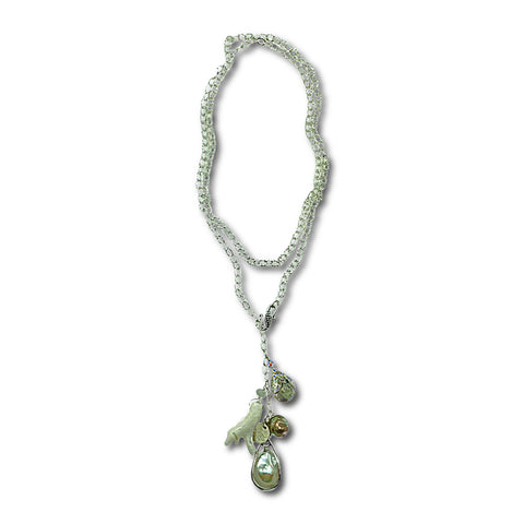 Natural White Coral, Opal & Pearl Lariat
