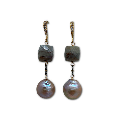 Baroque Pearl & Sapphire Earrings