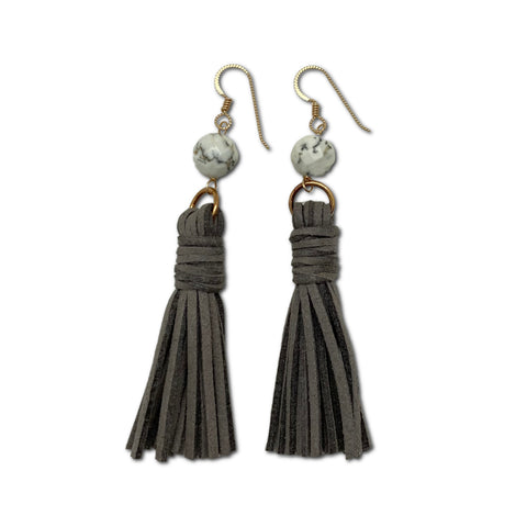 Leather and Howlite Tassel Earrings