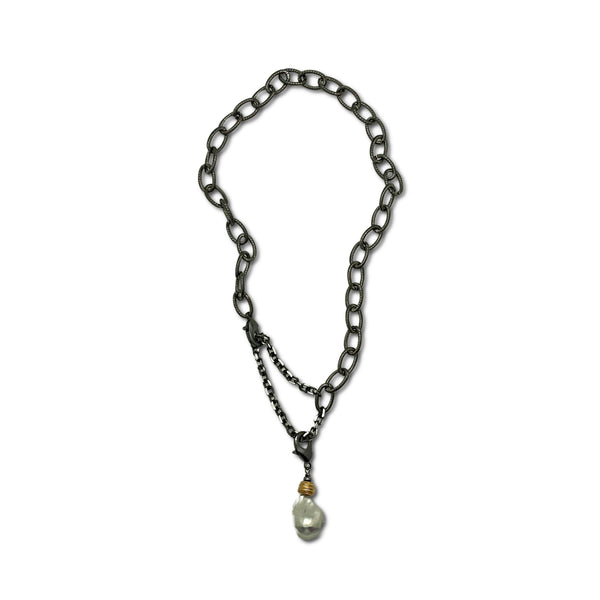 Gun Metal Necklace with Baroque Pearl