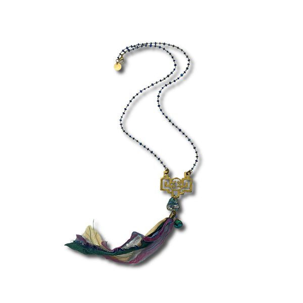 Vintage Brass, Roman Glass & Lapis Necklace