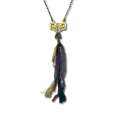 Vintage Brass, Roman Glass & Lapis Necklace