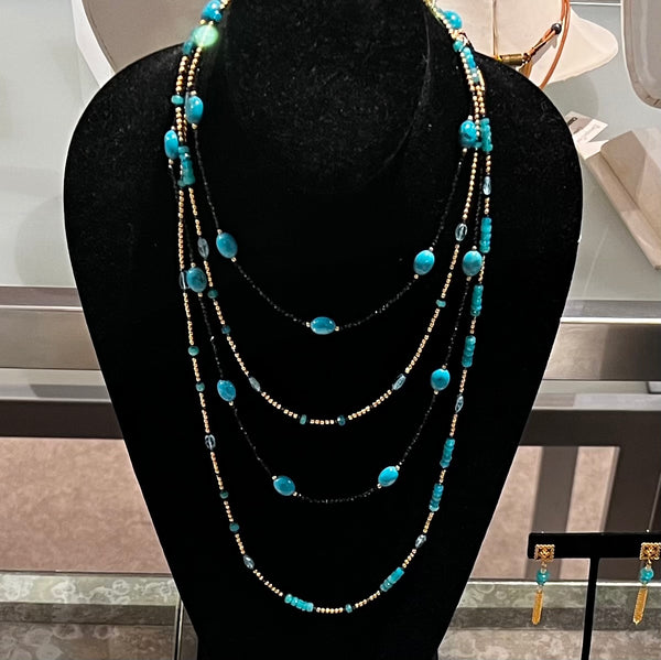 Opal, Apatite and Gold Long Necklace