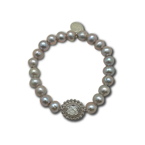 Silver Gray Pearl Stretch Bracelet