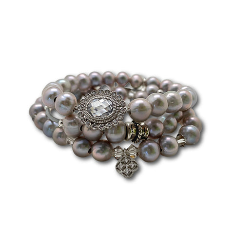 Silver Gray Pearl Stretch Bracelet