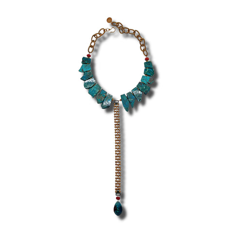 Chrysocolla & Vintage Brass Necklace