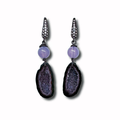 Lavender Chalcedony & Drusy Earrings