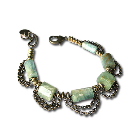 Beryl & Antiqued Brass Bracelet