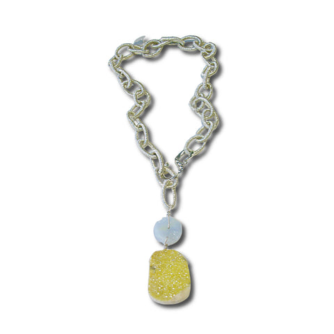 Yellow Drusy, Chalcedony, & Nylon Chain Lariat Necklace