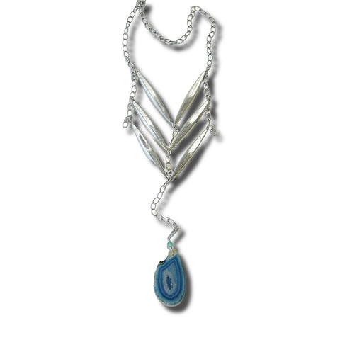 Sterling Silver, Agate & Peruvian Opal Necklace