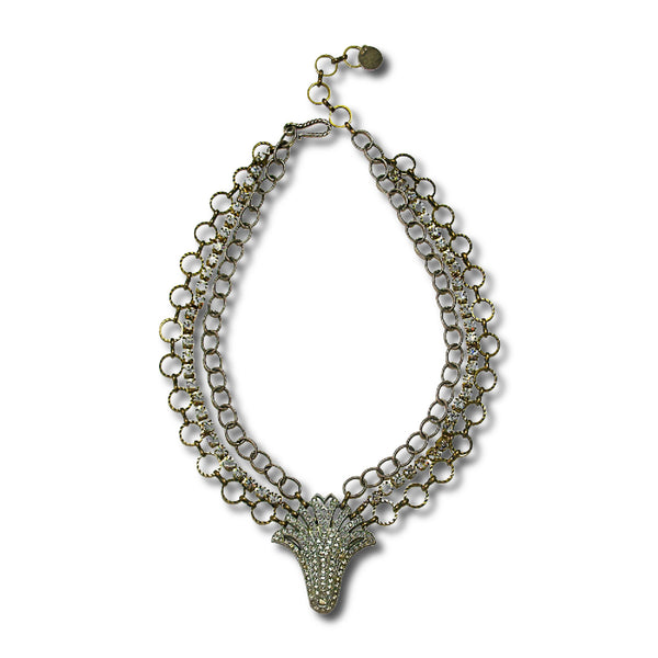 Vintage Rhinestone & Antiqued Brass Necklace