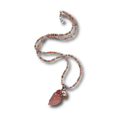 Pink Opal, Rose Quartz & Baroque Pearl Necklace