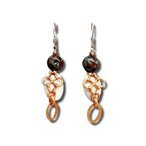 Mookaite, Czech Glass & Gold Earrings