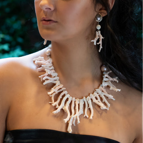 Natural Coral Branch and Silver Earrings