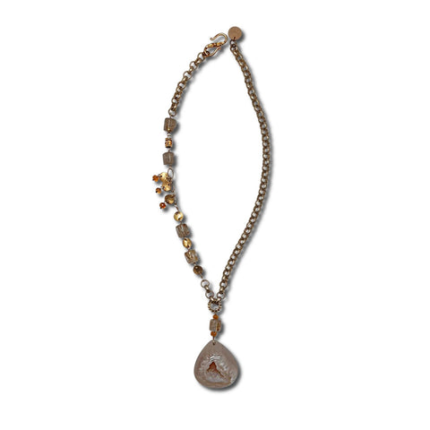 Agate Drusy, Citrine & Rutilated Quartz Necklace