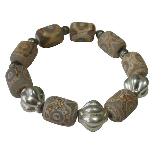 Bracelets - Carved Agate & Vintage Bead Stretch Bracelet