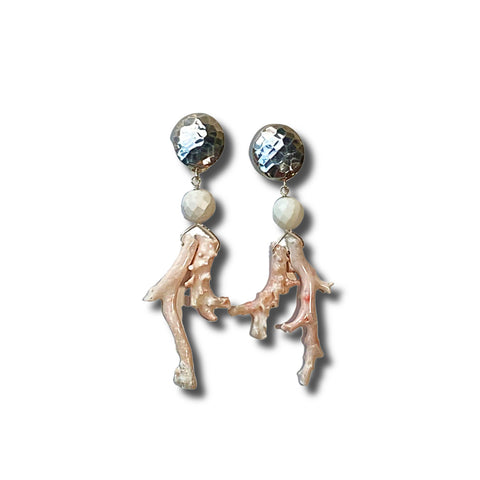 Natural Coral Branch and Silver Earrings